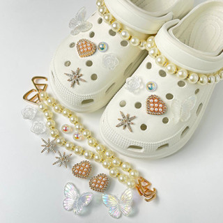 ห่วงโซ่มุกคริสตัลแบบผีเสื้อ สำหรับแต่งเติมรองเท้า