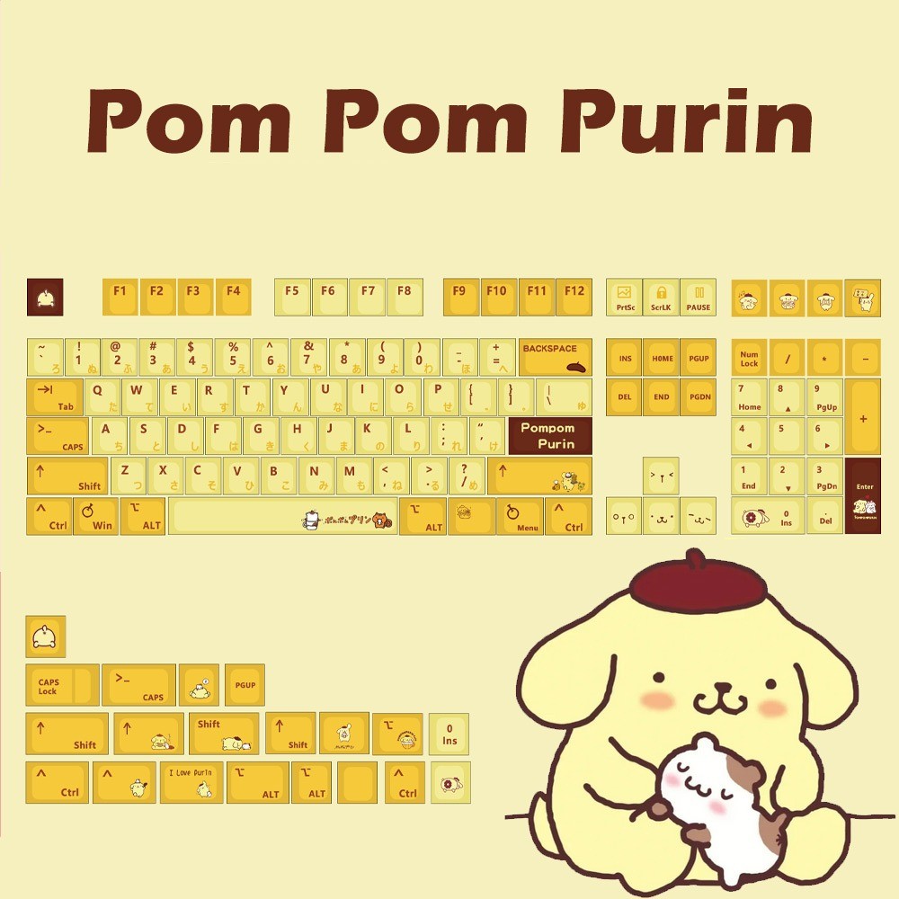 Pom Pom Purin Keycaps MOA โปรไฟล์ 120 คีย์ PBT Dye Sublimation น่ารักการ์ตูน Sanrio Keycaps Wooting6