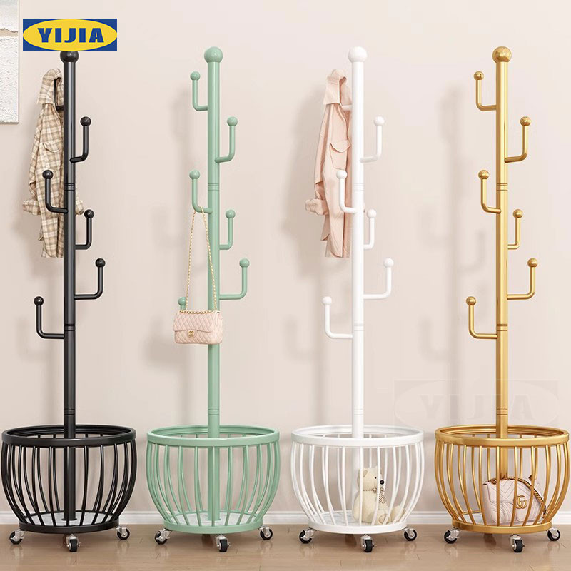 YIJIA[มีล้อเลื่อน]ราวตากผ้า ที่แขวนหมวก ที่แขวนกระเป๋า สำหรับกระเป๋า ราวมินิมอล โครงเหล็ก แข็งแรง ประหยัดพื้นที่