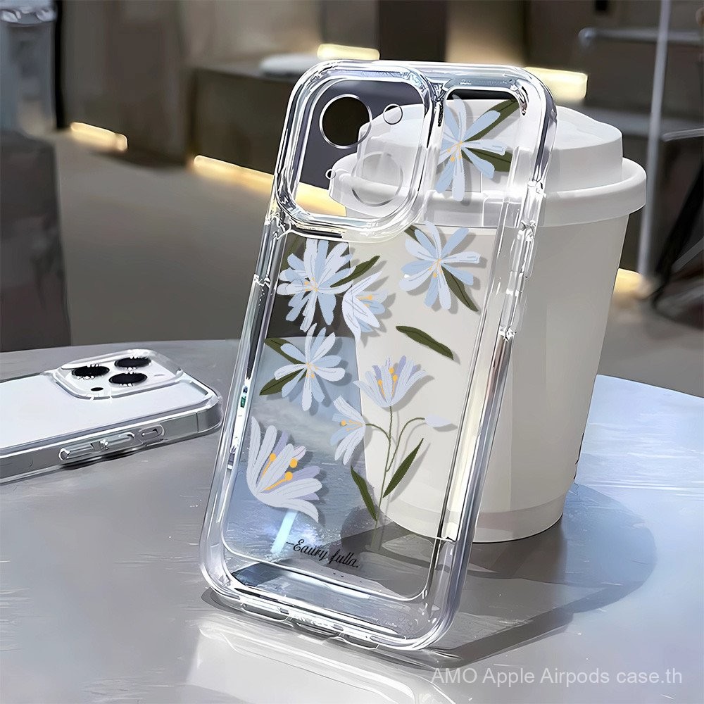 3 In1 ดอกไม้สีฟ้าโปร่งใสสําหรับ Iphone Ip15 15 Pro 15plus 15 Pro Max 16 16pro 16plus16promax 16e เคส