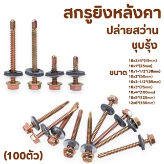 (ถุงละ100ตัว)สกรูปลายสว่าน (ชุบรุ้ง) ยึดกระเบื้องหลัง ยิงเหล็ก แปเหล็ก สกรูยิงหลังคา