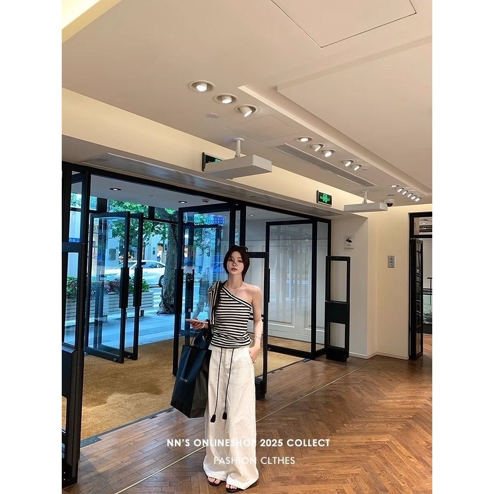 ไม่สม่ําเสมอ Destruction Sense สายคล้องไหล่เฉียงลายด้านบนฤดูร้อนลาย - รูปที่ 6