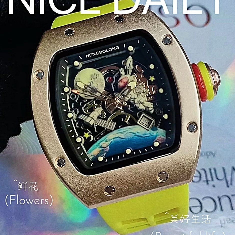 Hhh นําเข้าจากต่างประเทศ Richard Spaceman RM88 นาฬิกาด้านหลังโปร่งใสนาฬิกาผู้ชาย Disc Swing แฟชั่นอิ