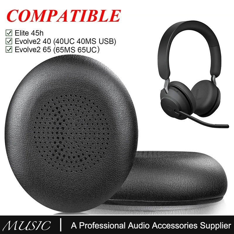 เปลี่ยนแผ่นรองหูฟังสําหรับ Jabra Evolve2 65 (65MS 65UC USB)/Evolve2 40 (40UC 40MS USB)/Elite 45h On-Ear ชุดหูฟังไร้สาย, แผ่นรองหูฟังพร้อมหนังโปรตีน Softer