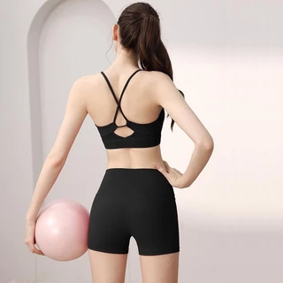SHQX ขายร้อน! ชุดออกกําลังกายชุด-สปอร์ตบราซัพพอร์ตและกางเกงขาสั้นโยคะ-ผ้าแห้งเร็วน้ําหนักเบาสําหรับฤดูร้อนการฝึกอบรมและกีฬากลางแจ้ง-ไม่เห็นและปราศจากเชเฟ่