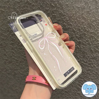 เคสไอโฟน15 สำหรับ IPhone 16 17 air 13 11 15 14 12 Pro Max 16 15 14 Plus เคสกันกระแทก2in1สีชมพูโรแมนติกพร้อมโบว์ริบบิ้น