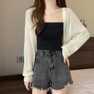 เสื้อคาร์ดิแกนถักสั้นแขนยาวสำหรับผู้หญิง สไตล์ใหม่แฟชั่น