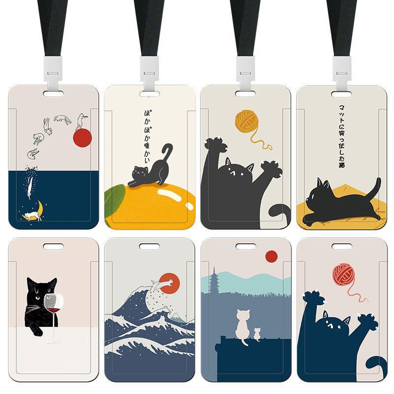 เคสบัตรนักเรียน ลายแมว พร้อมเชือกแขวน ป้องกัน สําหรับใส่อาหาร/บัตรประตู/บัตรทํางาน