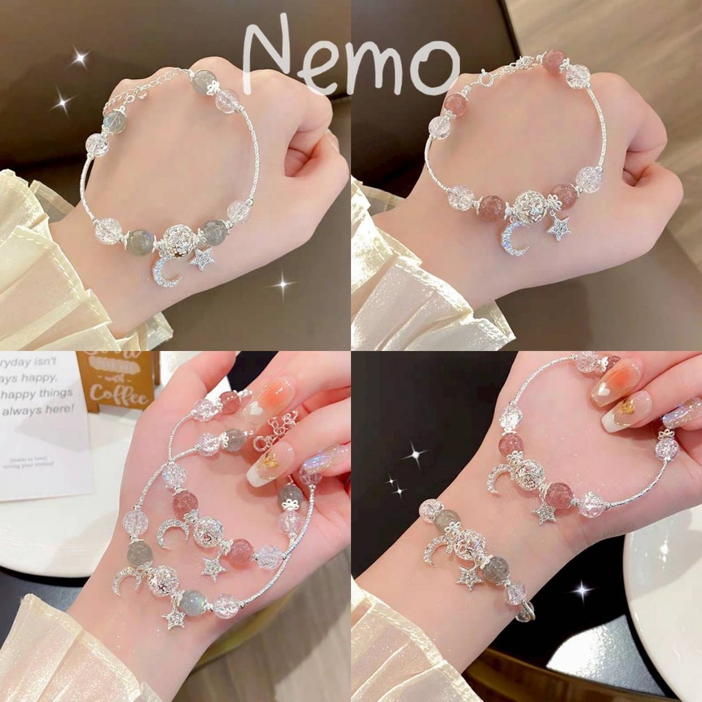 Nemo store🌸#BRL-7 สร้อยคอมือ แต่งโซ่ลูกปัด ลายพระจันทร์กับดาว
