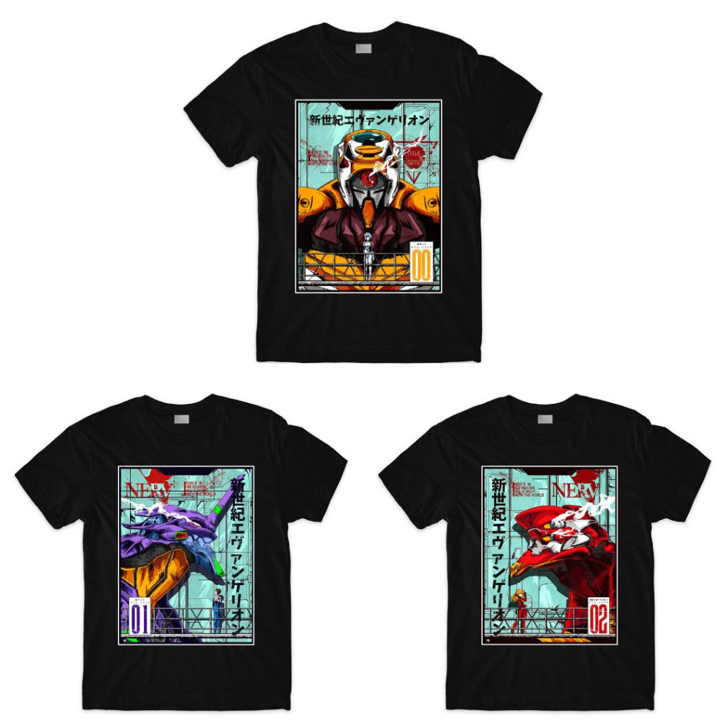 Neon Genesis Evangelion Series Shinji Asuka Rei Front Print Crafter Tee Anime Manga Shirt