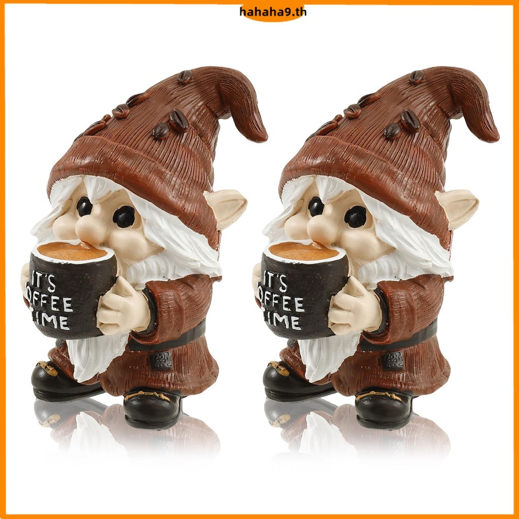 2 ชิ้นเรซิ่นกาแฟ Gnome ตุ๊กตา 3D Elf Dwarf Figurine เพิ่มสนุกกาแฟ Gnome ชุดสําหรับตกแต่งบ้าน SHOPTKC