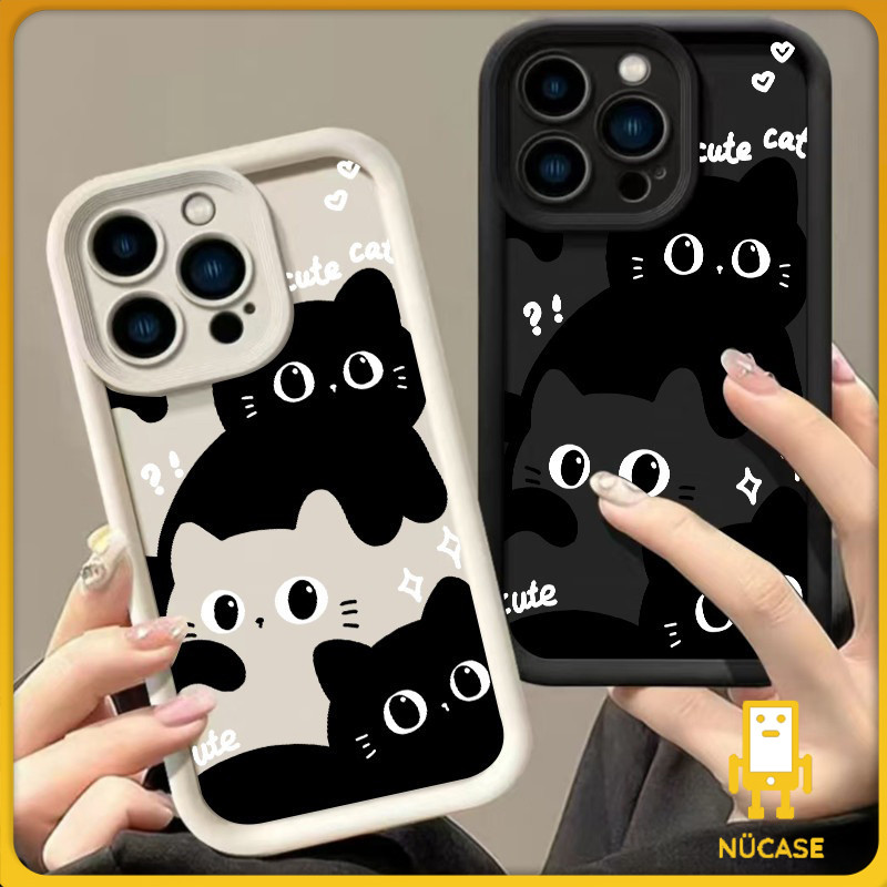 🔥ส่งจากไทย🔥เคส for iphone 7P 8P 11 12 15 13 Pro Max กล้องป้องกันมิตรกับสิ่งแวดล้อมกันกระแทกดอก แมวน่ารักแมวสีดำสีขาว