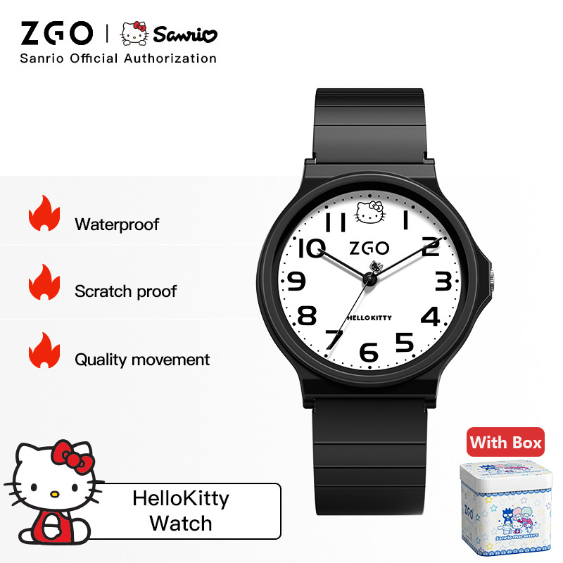 ZGO x Sanrio Hello Kitty นาฬิกาเด็กสําหรับเด็กผู้หญิงพร้อมสายซิลิโคนนักเรียนกีฬานาฬิกาควอทซ์ของขวัญ 