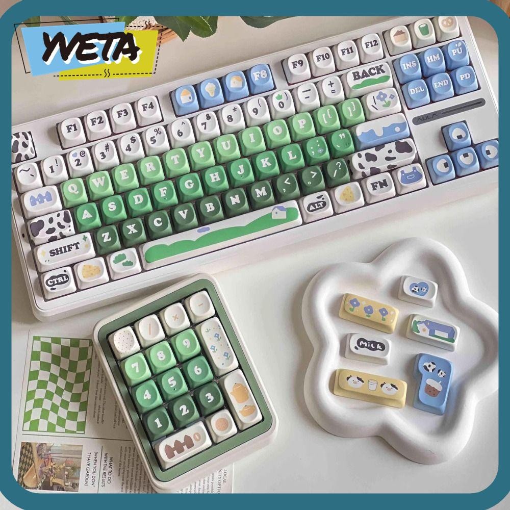 YVETA Cow Pasture Keycaps ชุด, Double Shot PBT วัสดุ MOA Key Caps, MOA Profile 132 คีย์/ชุดน่ารักส่ว