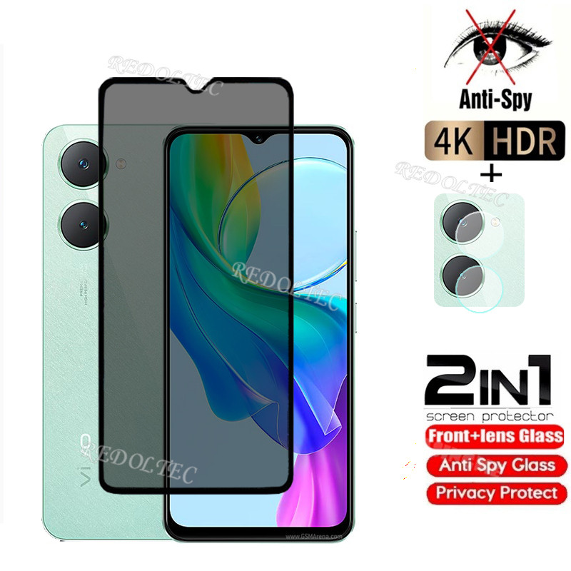 VIVO Y03 Y03T 18 Y28S 5G 4G กระจกนิรภัยส่วนตัว Anti-Spy คลุมทั้งหมดปกป้องหน้าจอ Anti Peek 2in1 ฟิล์มความเป็นส่วนตัว + เลนส์ VIVO Y18 Y03
