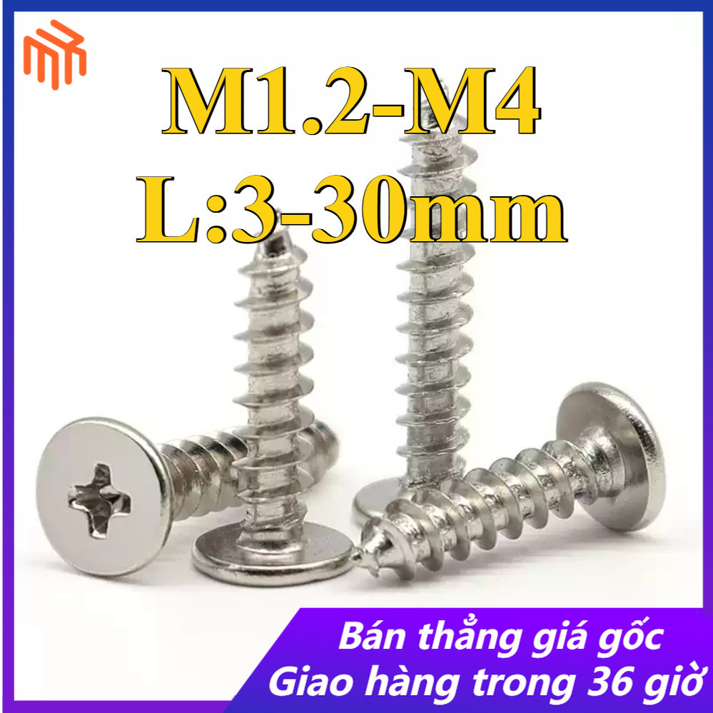 Nickel-Plated Cross Flat Head Self-Tipping M1.2/M1.4/M1.7/M2/M2.3/M2.6/M3/M3.5/M4 * L4-30mm (YMH1-MX