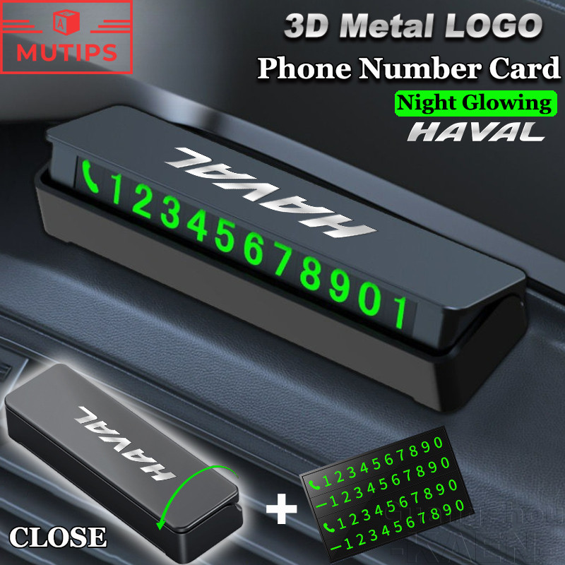 Haval รถหมายเลขโทรศัพท์การ์ดสติกเกอร์ส่องสว่างโลหะโลโก้รถที่จอดรถชั่วคราวหยุดสําหรับ H6 Jolion Sport