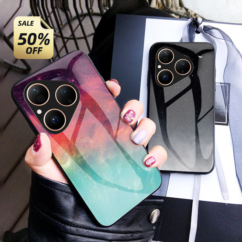เคสโทรศัพท์สําหรับ Huawei Pura 80 Ultra 5G Pura80 Pura80Pro Pura80Pro + Starry Sky Glass Soft Edge Hard กระจกนิรภัย Anti Fall Drop กันกระแทกป้องกันสีสันปกหลัง