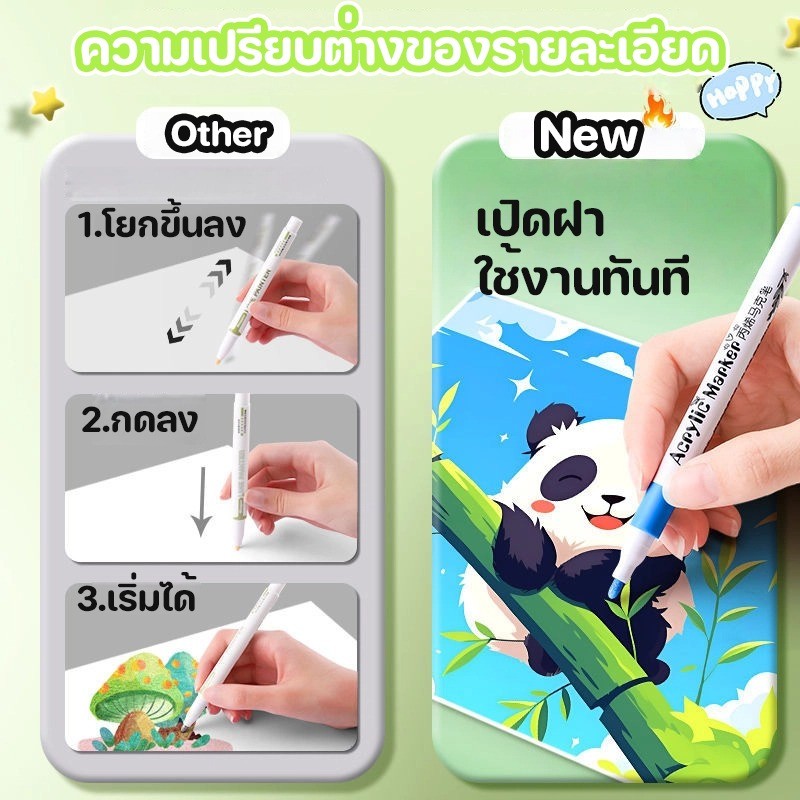 COD ปากกาอะคริลิค ปากกาเพ้นท์ 24/36/48/60 สี กันน้ำ ง่ายต่อการขัด การ์ตูน แปรงทาสีกล่องแบบพกพา - รูปที่ 2
