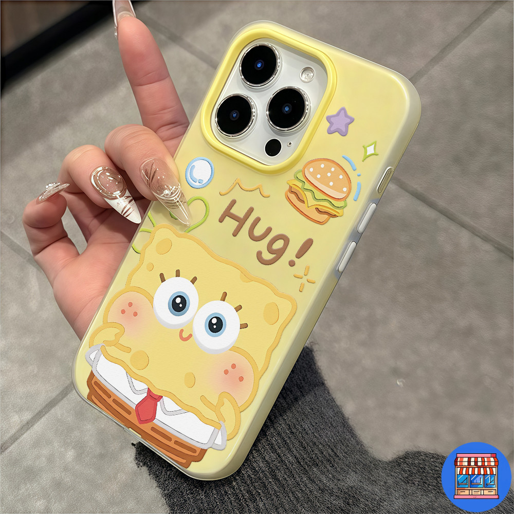 CODที่ไทย เคสไอโฟน13 ลายเจ้าฟองน้ำ สีเหลือง เคสด้านครอบสองชั้นสีสัน For IPhone13 11 12 14PLUS 15 16 ProMAX 6/7/8 X XS XR