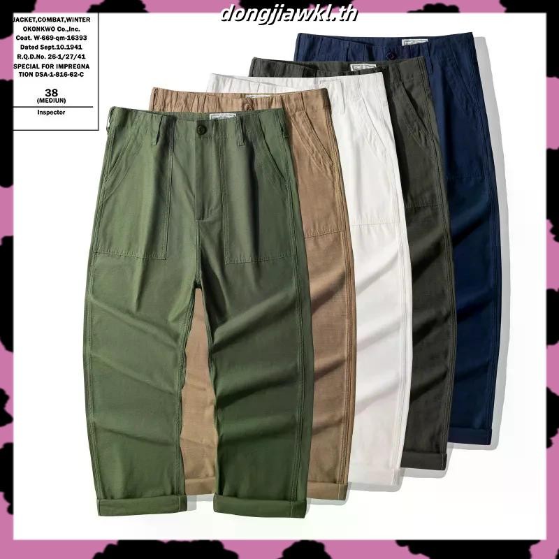 Okonkwo อเมริกันย้อนยุค OG107 กางเกงขายาว ชุดทํางาน กางเกงลําลองซาตินกางเกงหนา OG-107 กางเกงขนมปัง