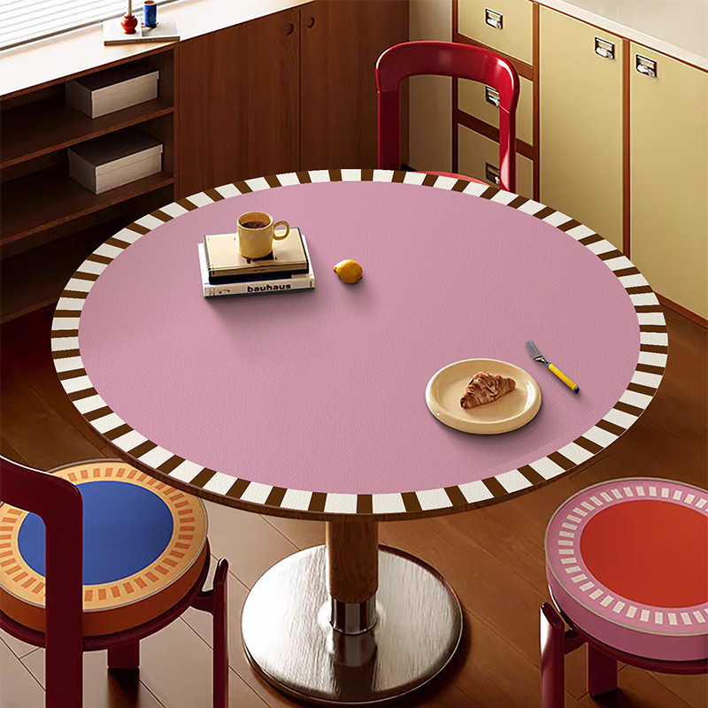 Retro Simple Grid ผ้าปูโต๊ะหนังทรงกลมตกแต่งบ้านกันน้ําเดสก์ท็อปทนต่อการสึกหรอแผ่นป้องกัน Uniersal - รูปที่ 3