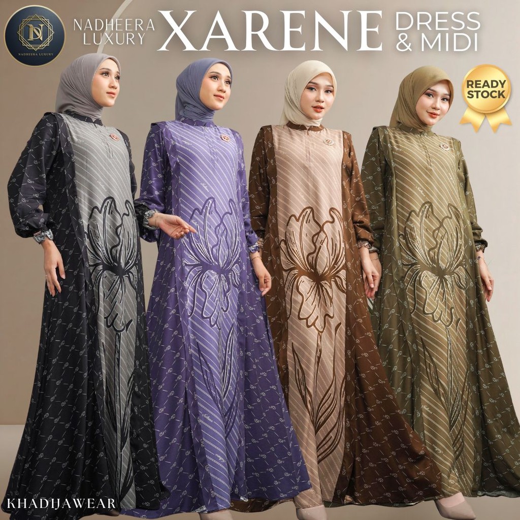 XARENE DRESS MIDI SERIES NADHEERA LUXURY ใหม่ล่าสุดพรีเมี่ยม RAYON FLOWER MOTIF XARENA XERENE