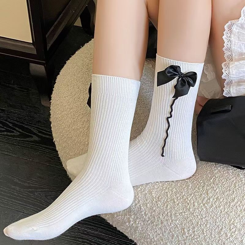 💗BIG DEAL💗ถุงเท้าผู้หญิงสไตล์ญี่ปุ่น JK ถุงเท้าผูกโบว์ ลายทางแนวตั้ง ผ้าถัก สไตล์วิทยาลัย - รูปที่ 3