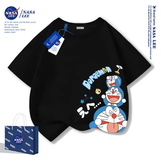 (จัดส่งตลอด 24 ชั่วโมง)KIDS TNASA เสื้อยืดแขนสั้นลายทางสีฟ้าและขาวลายโดราเอมอนสำหรับเด็กชายและเด็กหญิง รุ่นใหม่ 2025