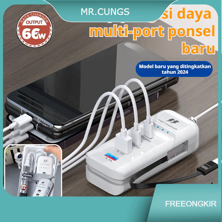PD0224 Fast Charger 66W พร้อม 4 พอร์ต USB Type-C Wall Charger อะแดปเตอร์ปลั๊กไฟ Fast Charging