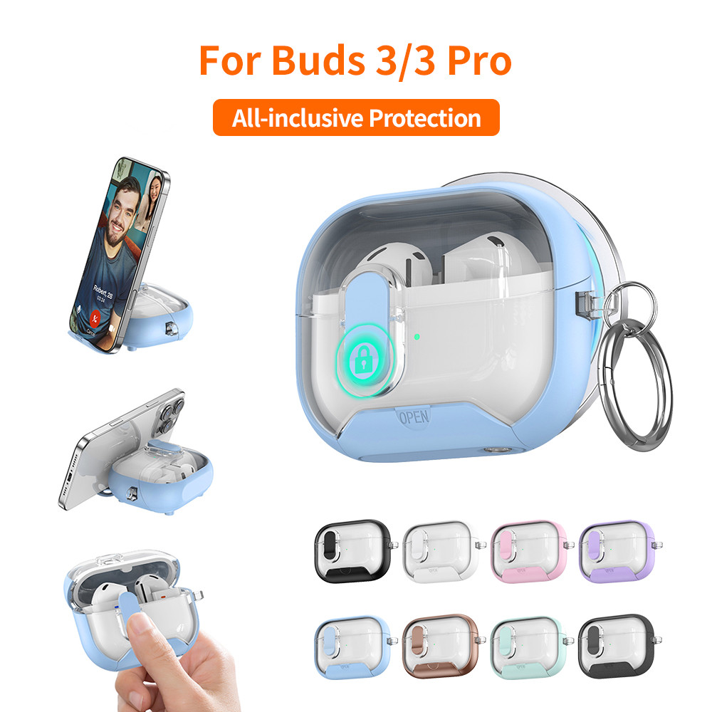 🔥ส่งจากไทย🔥 ฝาพับใส For Samsung Buds 3 Pro 3Pro Buds3Pro เคสป้องกันความปลอดภัยพร้อมที่ยึดโทรศัพท์ เคสป้องกันหูฟังแบบใส