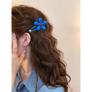 1/2 ชิ้นผู้หญิงสีฟ้าดอกไม้ใหญ่ BB กิ๊บติดผมคลิป Barrettes อุปกรณ์เสริม