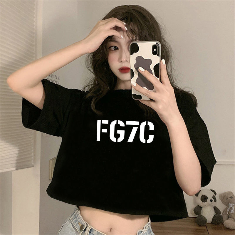 เสื้อครอปแขนสั้นผู้หญิง ผ้าฝ้ายแท้ สไตล์เกาหลี ใส่สบายสําหรับฤดูร้อน