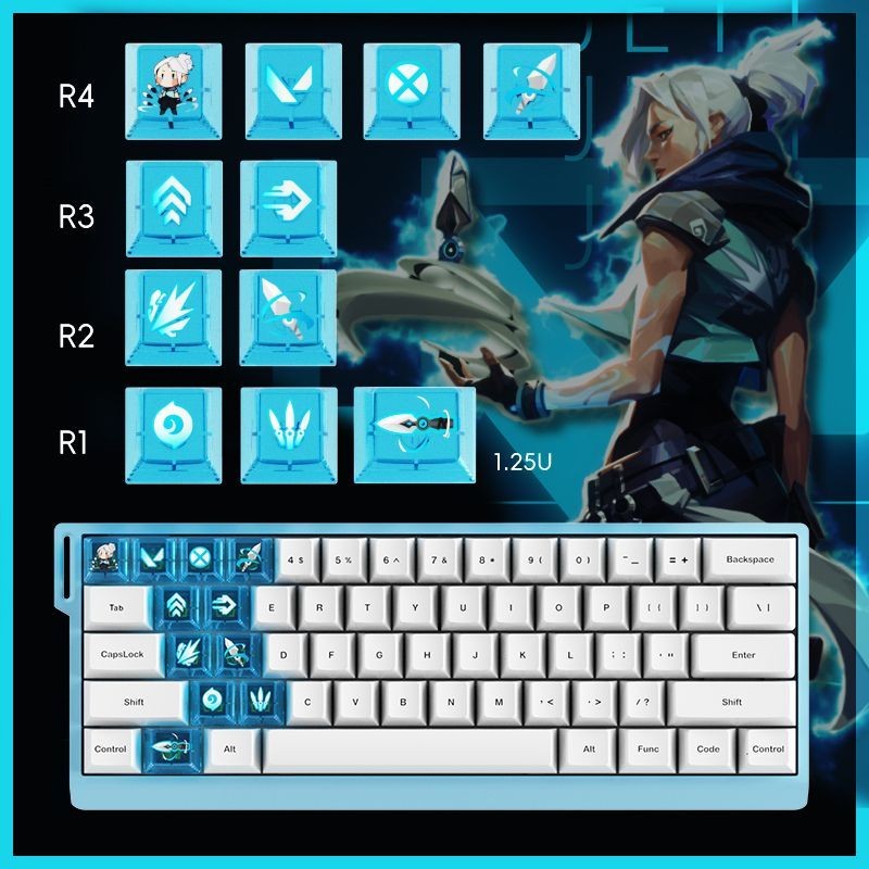 Valorant Keycaps โปรไฟล์เชอร์รี่ 11 คีย์ PC โปร่งแสงการส่งผ่านแสง Gaming Keycaps DIY สีชมพูสีฟ้าสีม่