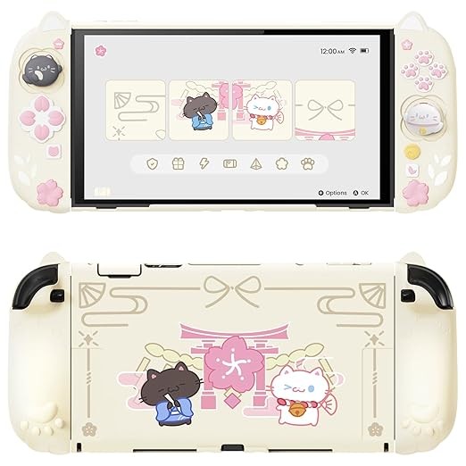 เคสป้องกันลูกแมวสําหรับ Nintendo Switch 2 พร้อมขาตั้ง | ด้ามจับซิลิโคนหูแมวน่ารักและอุ้งเท้า, เปลือกแข็งแบบแท่นวางได้, หมวกจอยสติ๊ก 2 อัน | ฝาครอบป้องกันเต็มตัว สีเหลือง