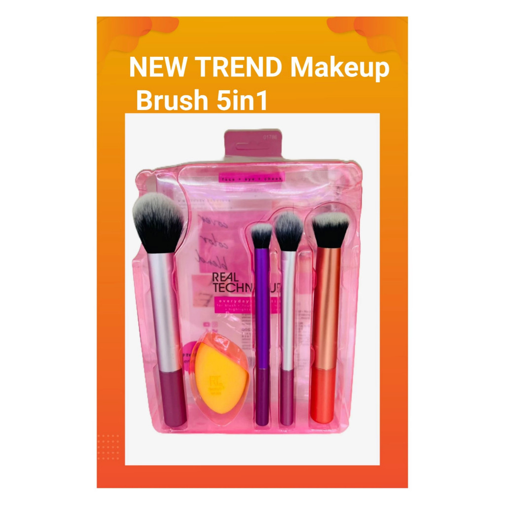 Real Techniques Everyday Esentials Makeup Brush Set + Miracle Sponge 5 ชิ้น คุณภาพสูง