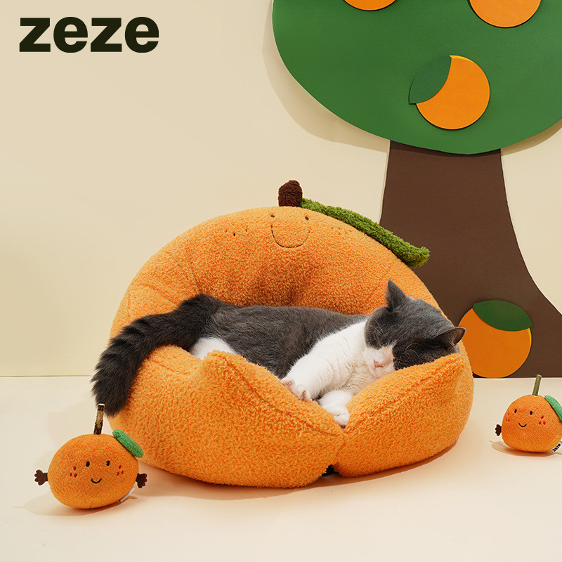 Orange Cat House All-Season Pet Bed Cat House Cat Nest Teddy Dog House Winter Warm Pet Supplies