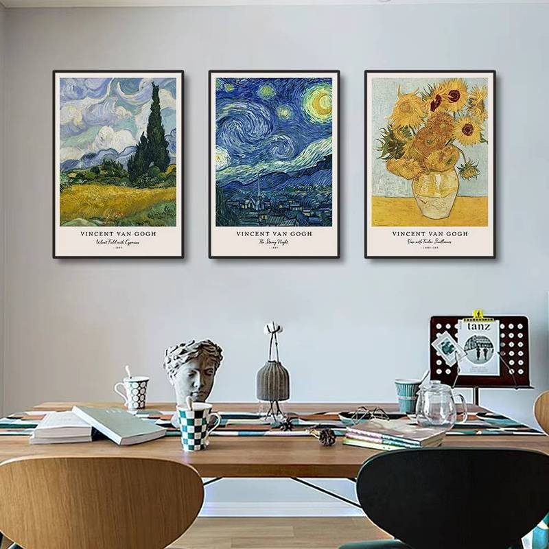 Vincent van Gogh การประดิษฐ์ตัวอักษรและโปสเตอร์ผลงานที่ดี The Starry Night น้ํามันบนผ้าใบห้องนั่งเล่นตกแต่งผนังศิลปะ