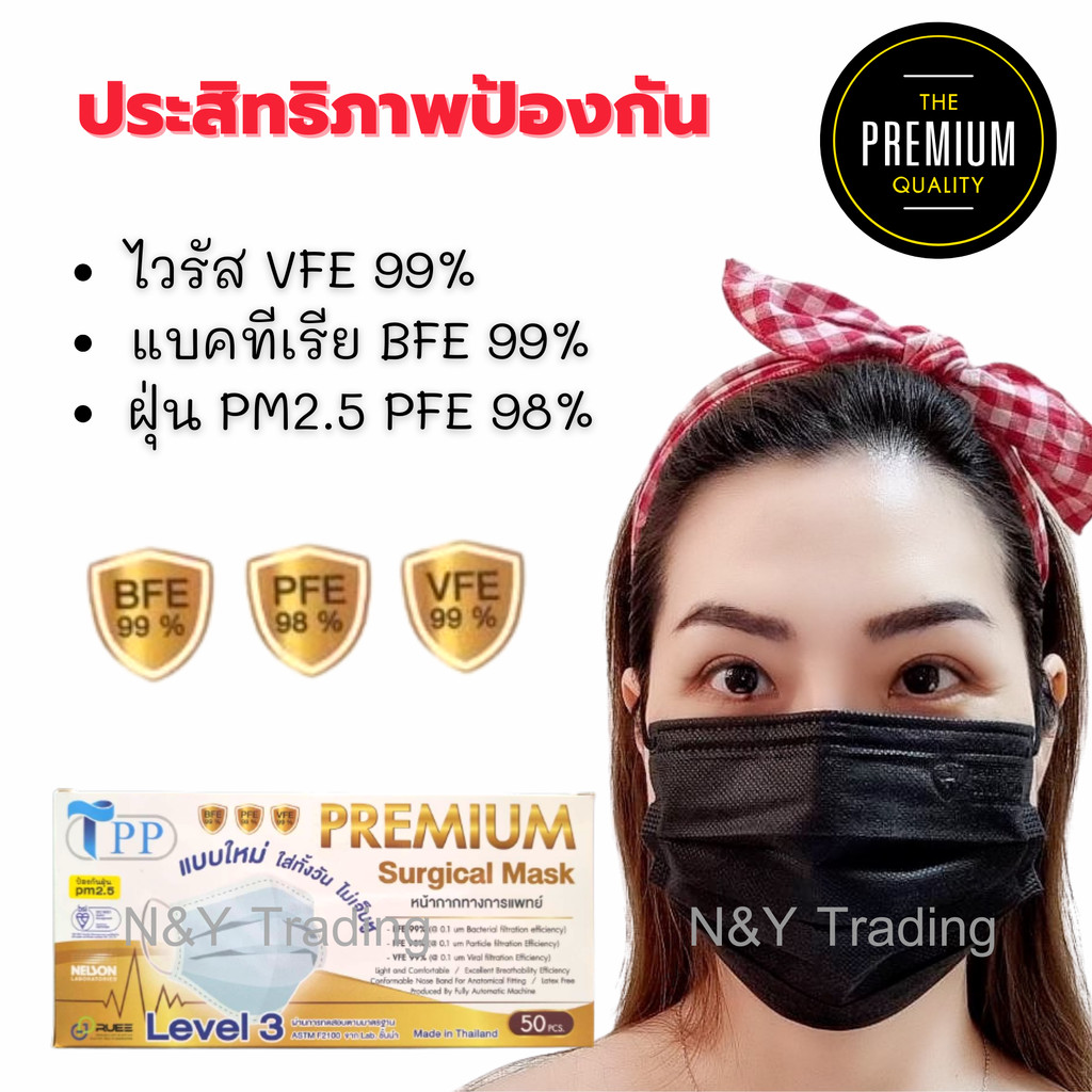 TPP Premium Surgical Mask แมสเลเวล 3 รุ่นใหม่ สายแบนใส่สบายทั้งวัน หายใจสะดวก