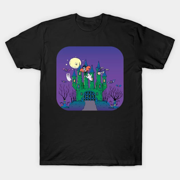 เสื้อยืด Vintage horror castle Halloween T-Shirt คอกลม
