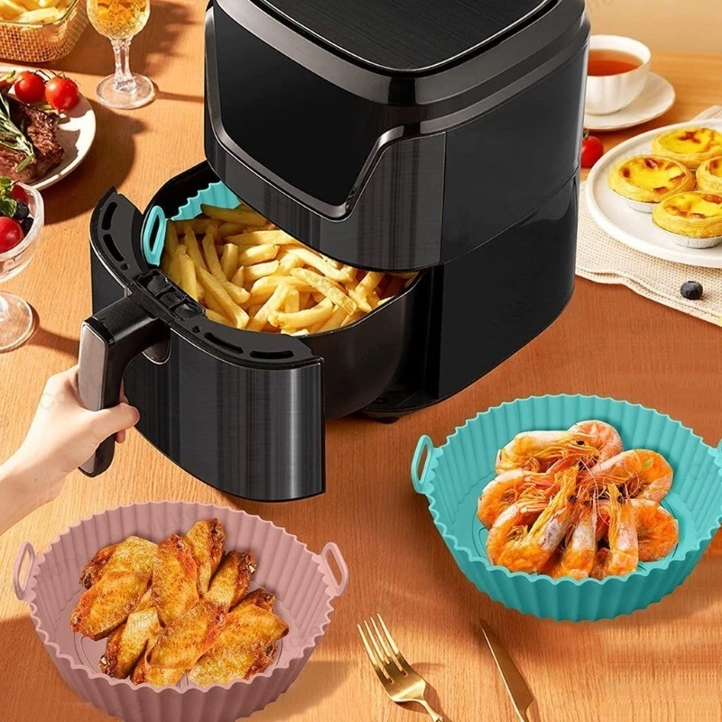 2PCS แม่พิมพ์ซิลิโคนสําหรับ Air Fryer หม้อ Air Fryer ตะกร้าซิลิโคน Thicken เตาอบถาดอบไก่ทอดพิซซ่า Air Fryer อุปกรณ์เสริม thumbnail 6