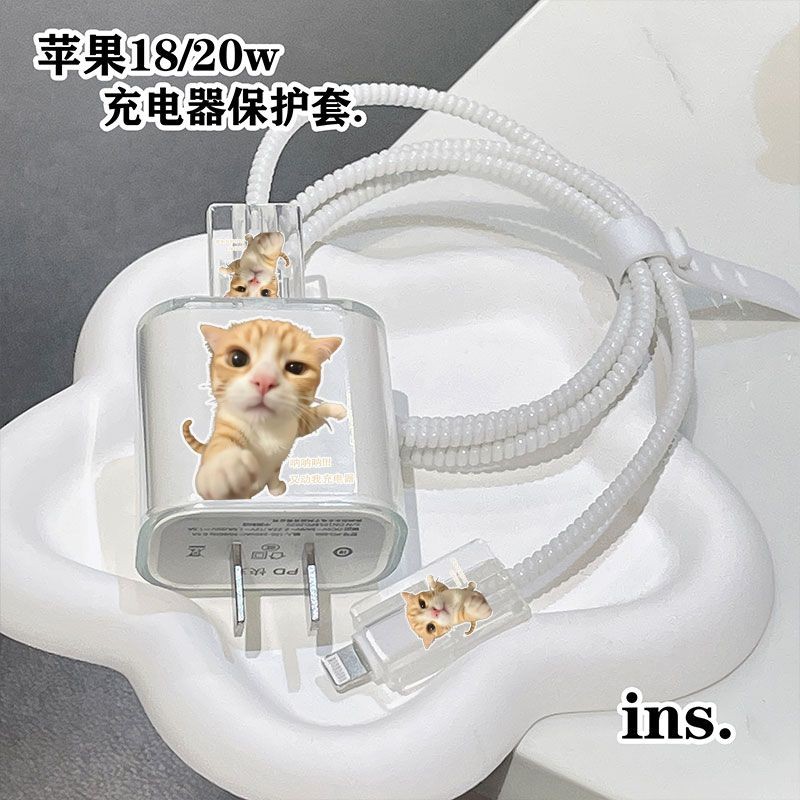 รูปแบบแมวน่ารักสําหรับ iPhone Charger Protector ฝาครอบ 18w 20w A2244 Protector หูฟังสาย Protector