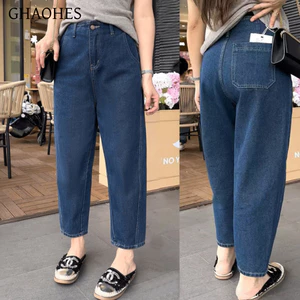 GHAOHES กางเกงยีนส์ยืด 9 ส่วน เอวสูงสไตล์วินเทจ ดูผอมสำหรับสาวไซส์ใหญ่ #V125