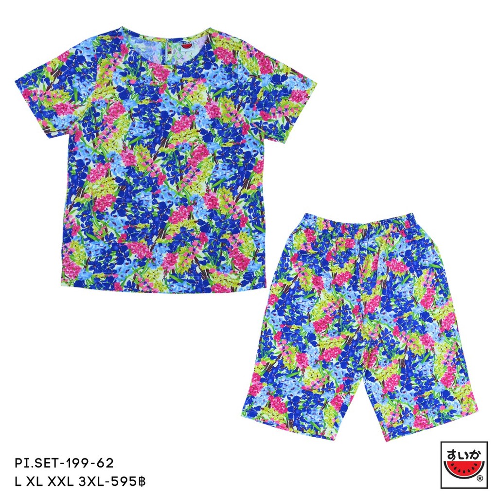 เสื้อแตงโม (SUIKA) -เสื้อยืดผ้าคอตตอนอินเตอร์ล๊อค คอปาดแขนสั้น พร้อมกางเกงขาสามส่วน เอวยืดลายพิมพ์ (PI.SET-199) — صورة 5
