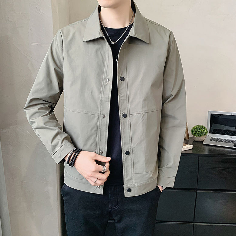 เสื้อแจ็คเก็ตสไตล์ฮ่องกง คอตั้งพร้อมรายละเอียดด้วยโลหะ เหมาะสำหรับฤดูใบไม้ผลิและการสวมใส่ในวันสบาย