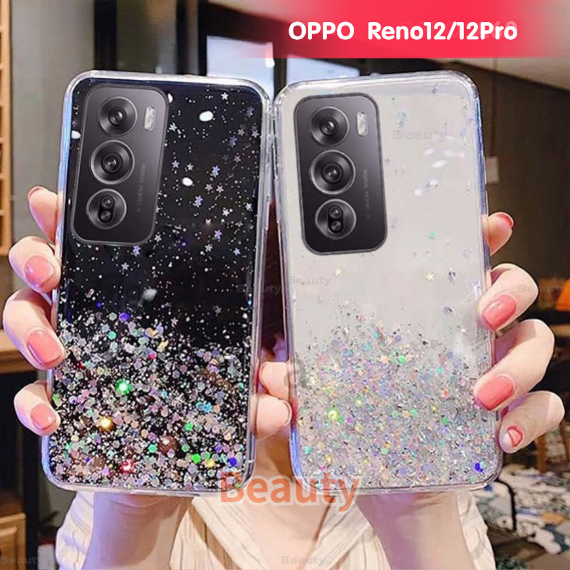 Oppo Reno 12 5G Bling Glitter ใสสําหรับ OPPO Reno 12 Pro Reno12F เคสโทรศัพท์กันกระแทกสาวน่ารักซิลิโคนอ่อนนุ่ม TPU ฝาครอบ Reno12 12Pro Reno12pro RENO11 Pro 11F