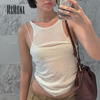 นางสาว ผู้หญิงเสื้อกล้ามสีทึบตาข่ายเส้นด้ายซีทรูแฟชั่นทุกวัน…