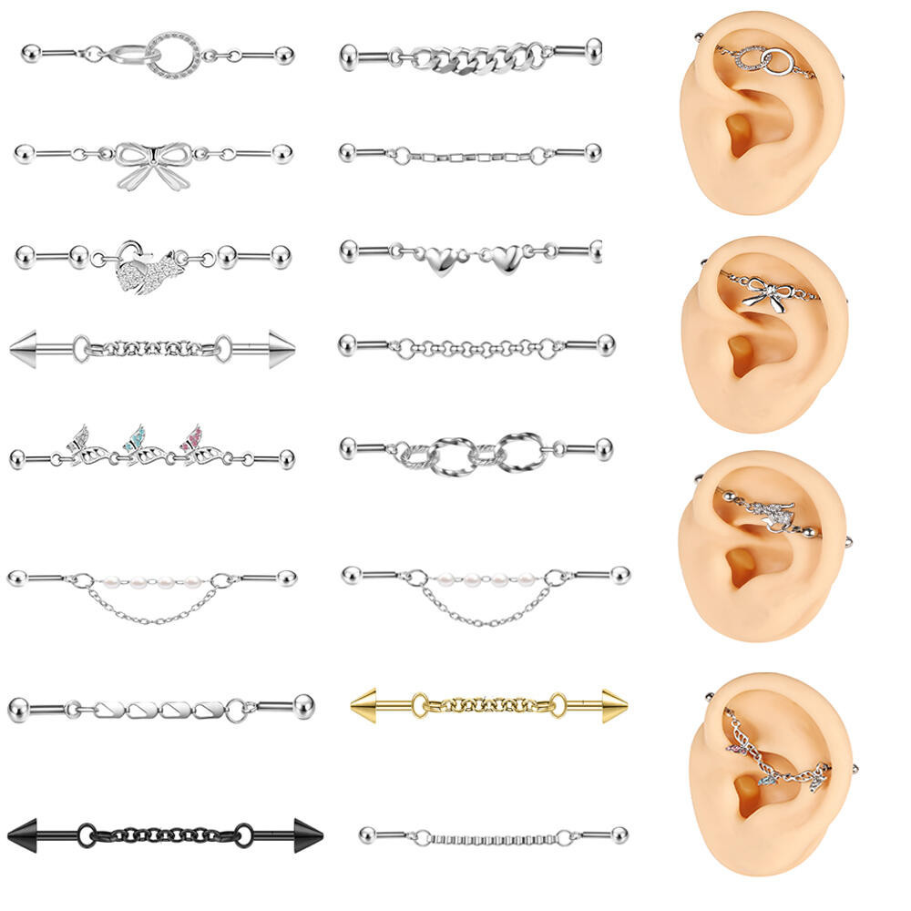 1 PC 14G/16G สแตนเลสสตีลต่างหูกระดูกอ่อนต่างหูผีเสื้อหูสตั๊ดต่างหูแมวเจาะ Pearl Body เครื่องประดับ