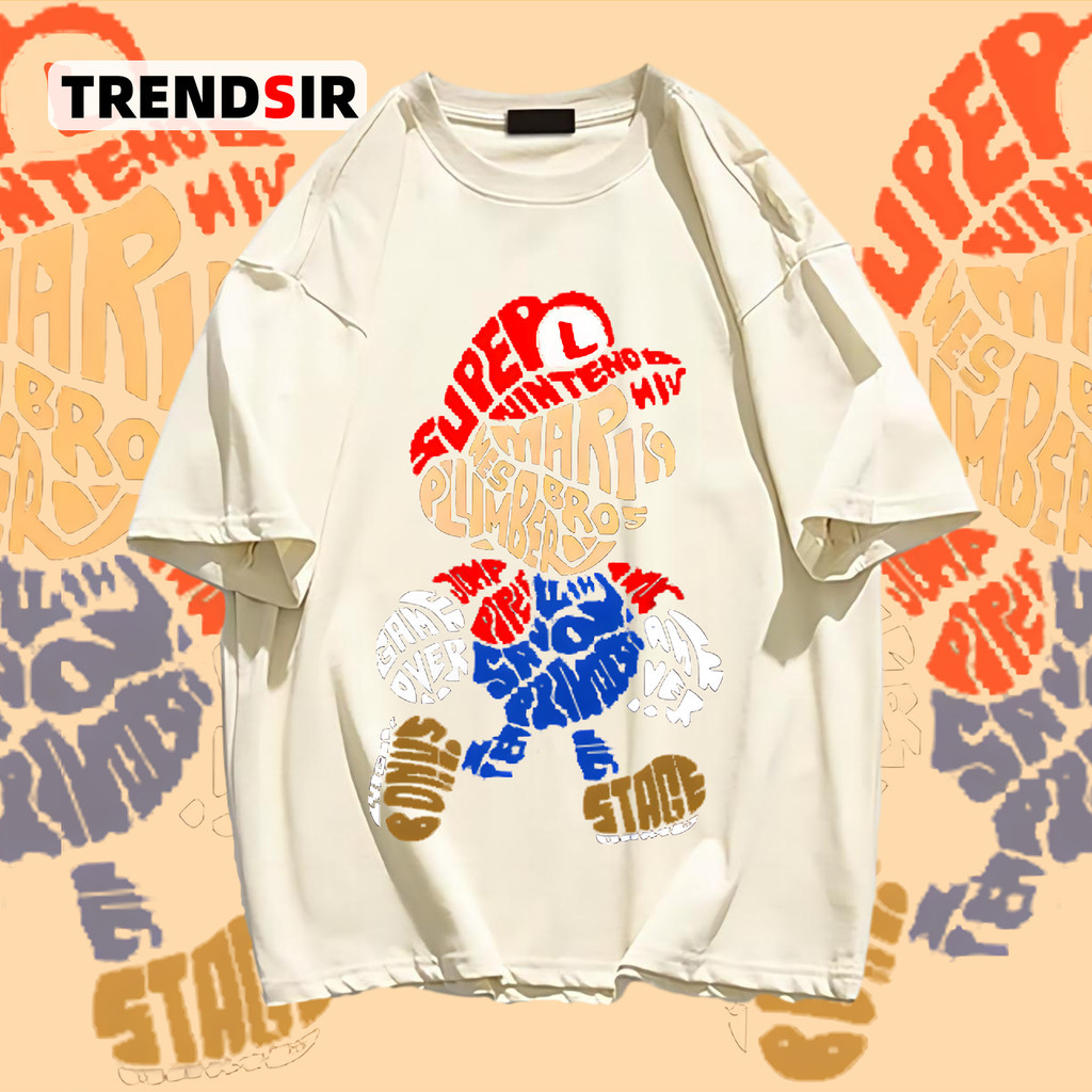 TrendSir พร้อมส่ง เสื้อโอเวอร์ไซส์ เสื้อยืดนิ่ม Super Mario หลวม 100% Cotton 9สี M-3XL