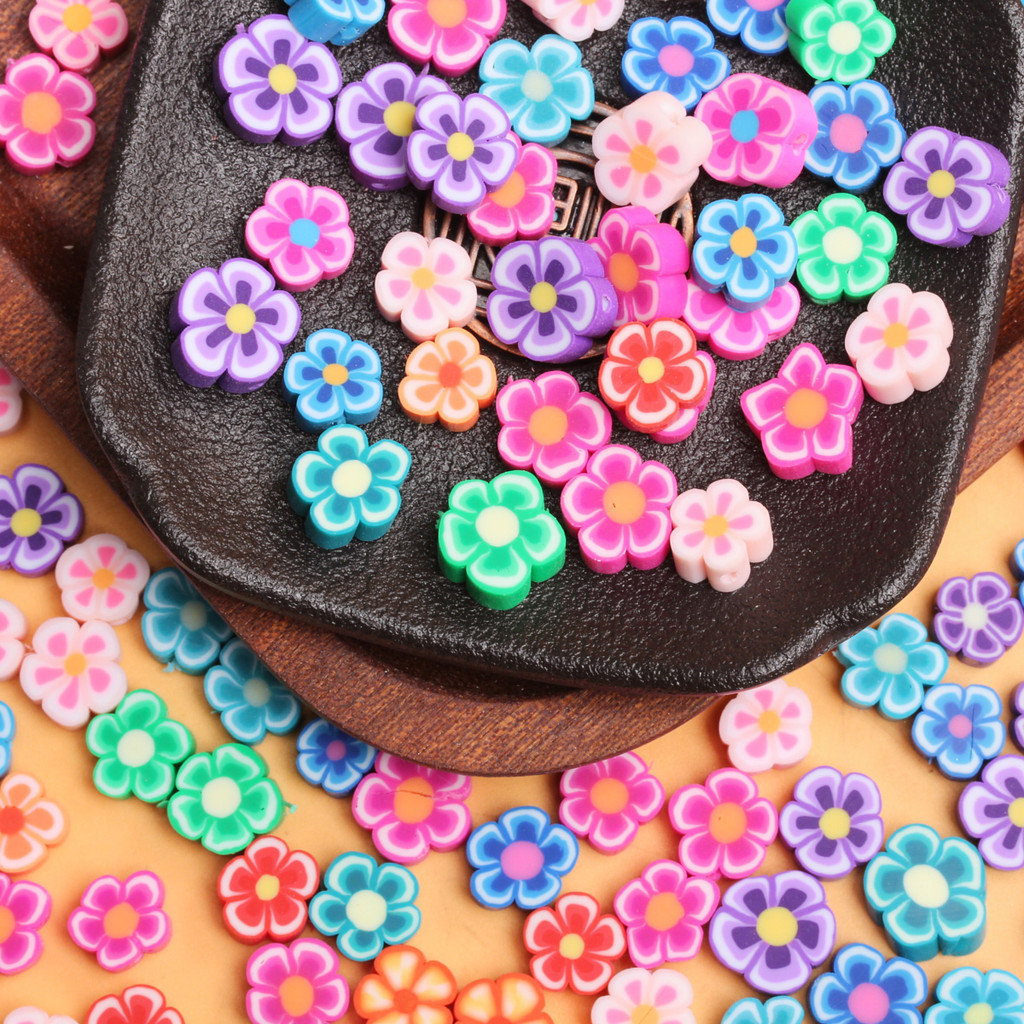 10 ชิ้น 8-11 มิลลิเมตรงานฝีมือ DIY ดอกไม้ผลไม้ Star Plasticine ลูกปัดสําหรับเครื่องประดับทําจี้สร้อยคอสร้อยข้อมือยิ้มแมว paw Candy สี